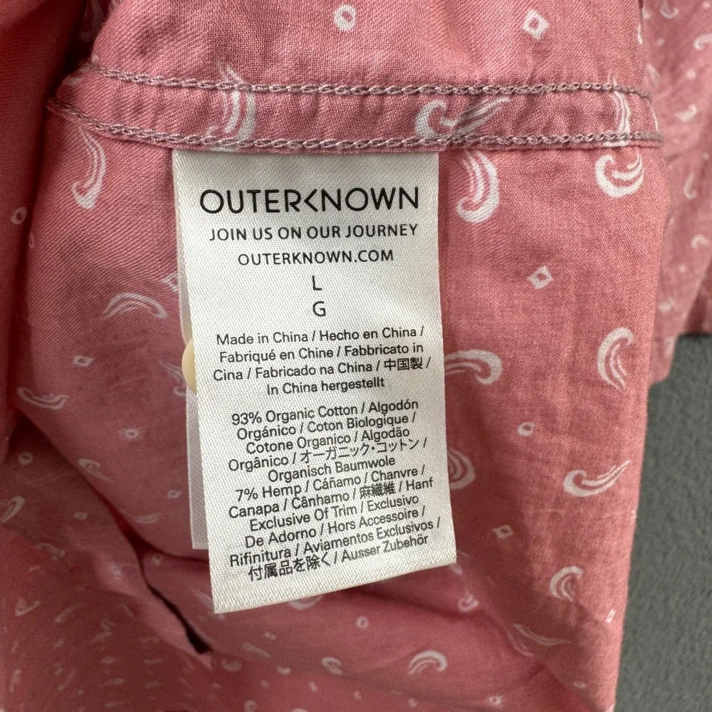Outerknown Mens Large Pink Paisley Organic Cotton Hemp Short Sleeve Button Shirt - Picture 5 of 7